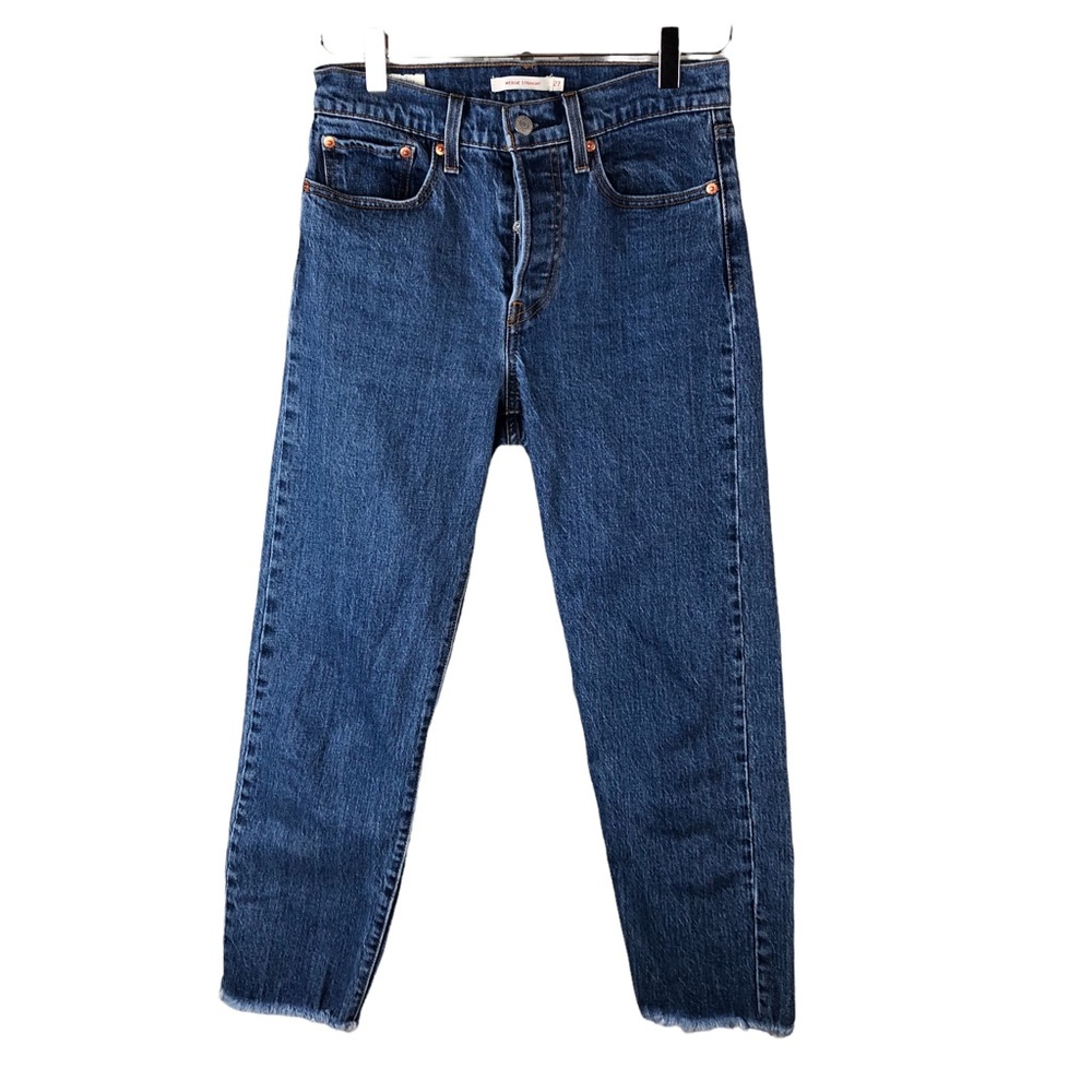 Levis Wedgie Jeans Dark Wash Raw Hem Ankle